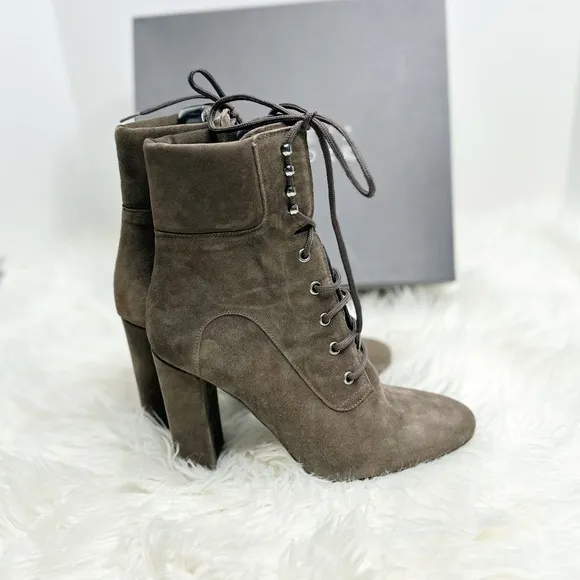 BARNEY’S NEW YORK Italian made Suede Boots 8.5 39.5 Combat New RARE high heel