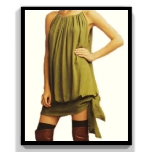 BCBGMaxAzria Silk Halter Tie Hem Dress