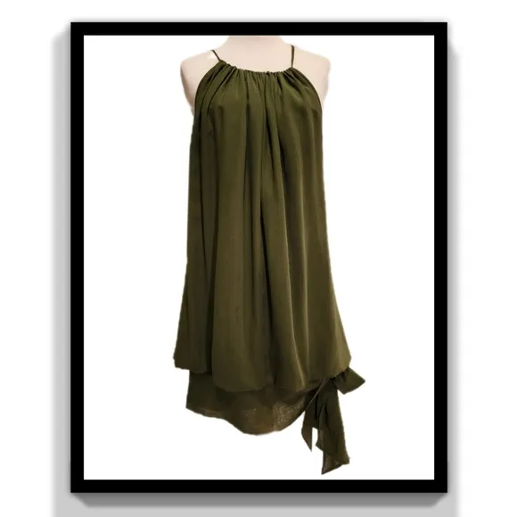 BCBGMaxAzria Silk Halter Tie Hem Dress