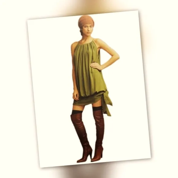 BCBGMaxAzria Silk Halter Tie Hem Dress