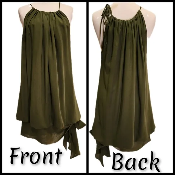 BCBGMaxAzria Silk Halter Tie Hem Dress