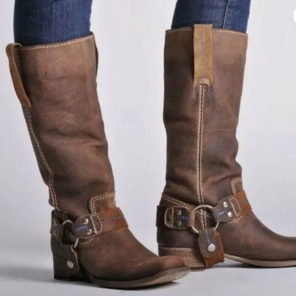 Bed Stu Cobbler Series Opal Brown Leather Harness Boots