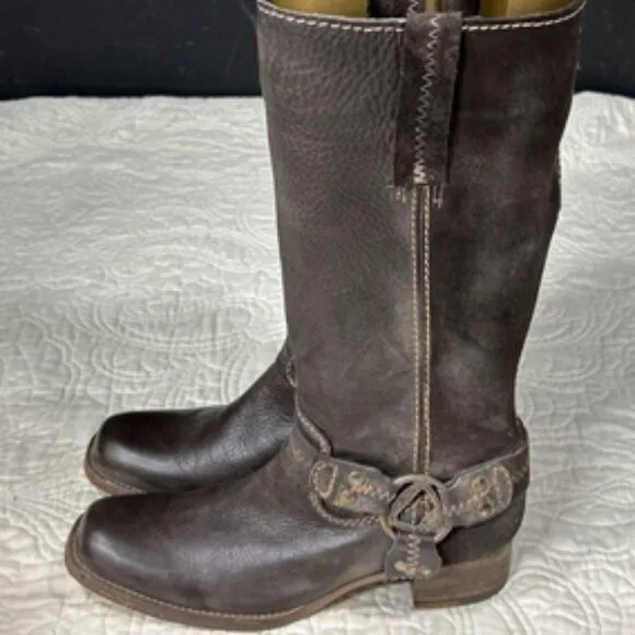 Bed Stu Cobbler Series Opal Brown Leather Harness Boots