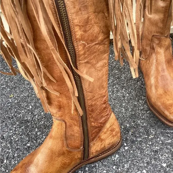 Bed|Stü Tan Hoplia Fringe Trim Tall Riding Boots/Booties size 7.5