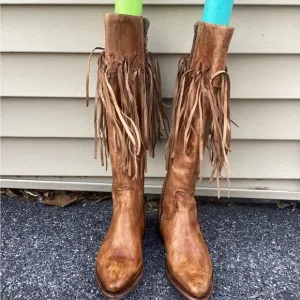 Bed|Stü Tan Hoplia Fringe Trim Tall Riding Boots/Booties size 7.5