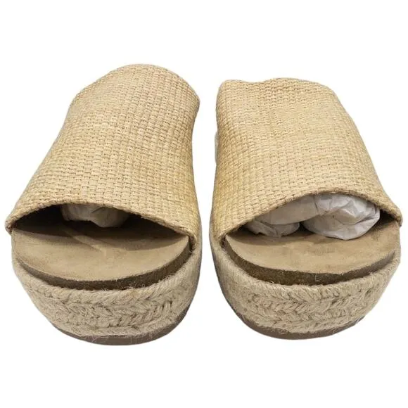 BELLA VITA SATARA Platform Woven Slip On Slide Sandals 12 Women's Tan