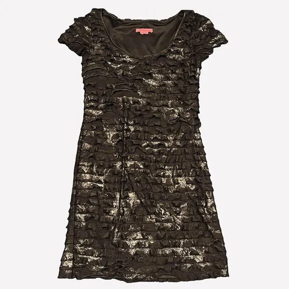 Betsey Johnson Metallic tiered Ruffle Dress Size Large Y2K Shimmer Party Dress