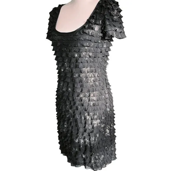 Betsey Johnson Metallic tiered Ruffle Dress Size Large Y2K Shimmer Party Dress