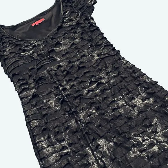 Betsey Johnson Metallic tiered Ruffle Dress Size Large Y2K Shimmer Party Dress
