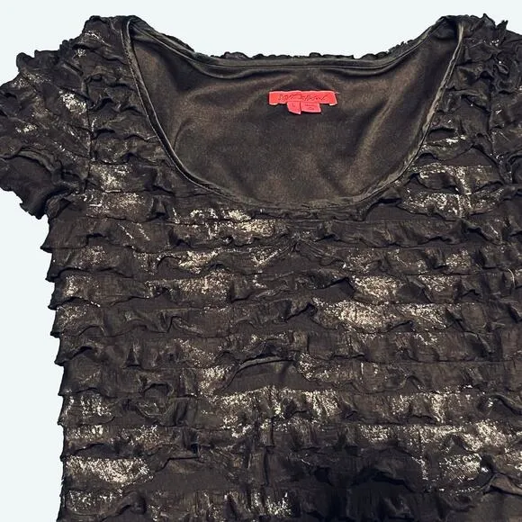 Betsey Johnson Metallic tiered Ruffle Dress Size Large Y2K Shimmer Party Dress