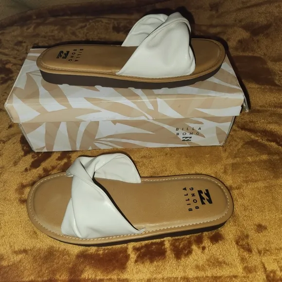 Billabong Malibu Flat Slide Sandals Ivory White