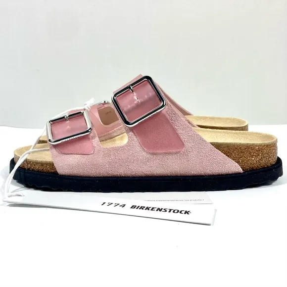 Birkenstock 1774 Arizona PVC Leather Luxe Slide Sandals Rose Pink 8 39 NEW