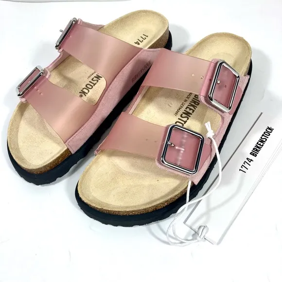 Birkenstock 1774 Arizona PVC Leather Luxe Slide Sandals Rose Pink 8 39 NEW