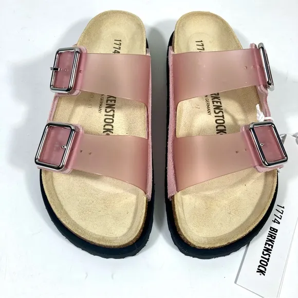 Birkenstock 1774 Arizona PVC Leather Luxe Slide Sandals Rose Pink 8 39 NEW