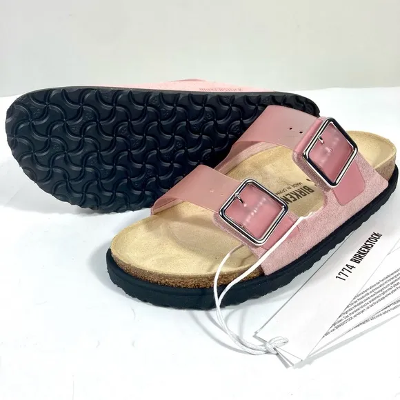 Birkenstock 1774 Arizona PVC Leather Luxe Slide Sandals Rose Pink 8 39 NEW