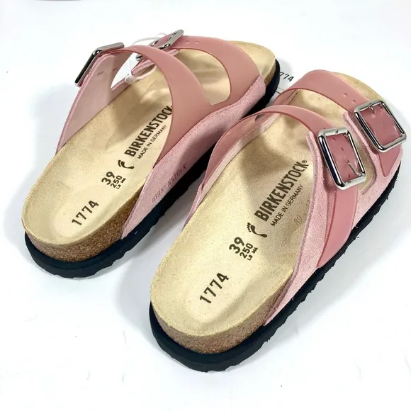 Birkenstock 1774 Arizona PVC Leather Luxe Slide Sandals Rose Pink 8 39 NEW