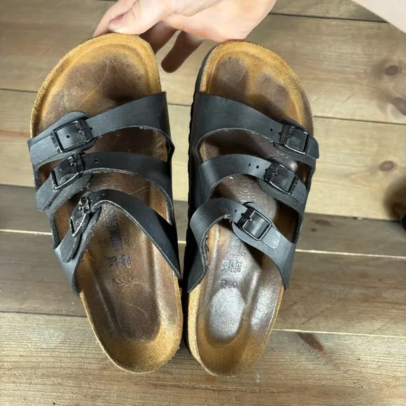 birkenstock florida womens size 7 shoes black leather strappy comfort sandals