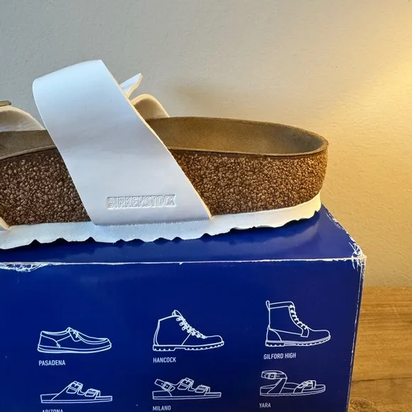 Birkenstock Franca Sandals in Patent White with Gold Buckles