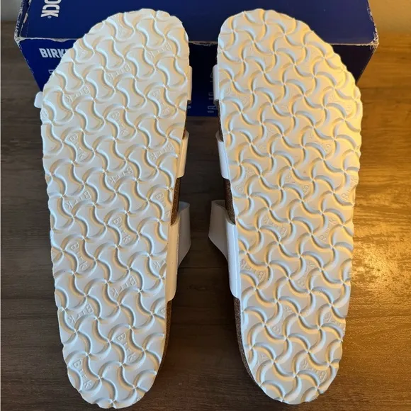 Birkenstock Franca Sandals in Patent White with Gold Buckles
