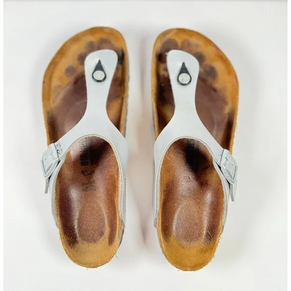 Birkenstock Gizeh Sandals Brown White Birko Flor Flat Flip Flops Thong 41 US 10