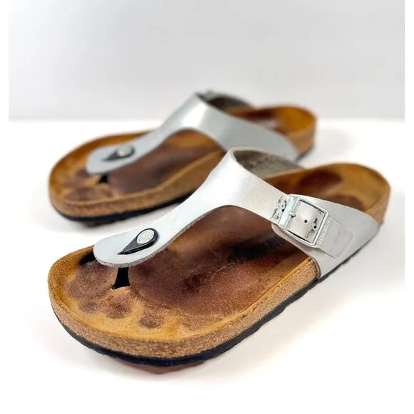 Birkenstock Gizeh Sandals Brown White Birko Flor Flat Flip Flops Thong 41 US 10
