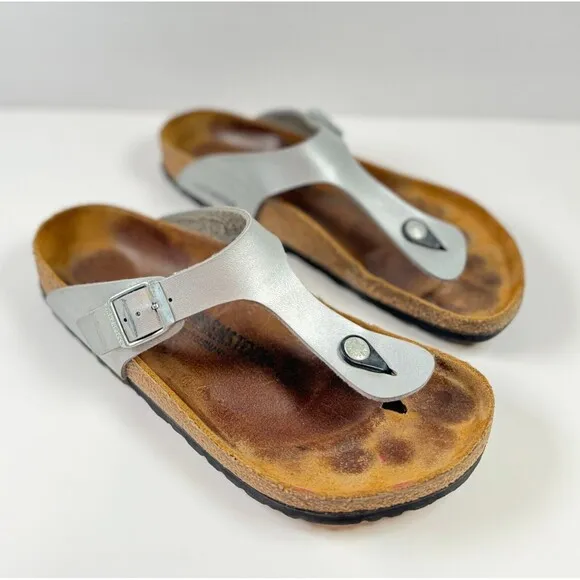 Birkenstock Gizeh Sandals Brown White Birko Flor Flat Flip Flops Thong 41 US 10