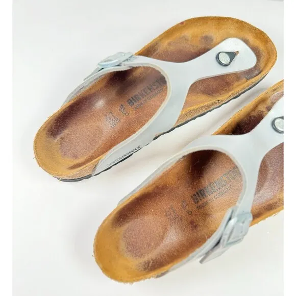 Birkenstock Gizeh Sandals Brown White Birko Flor Flat Flip Flops Thong 41 US 10