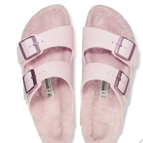 Birkenstock Microfiber Shearling Sandal- Desert Dust Light Rose