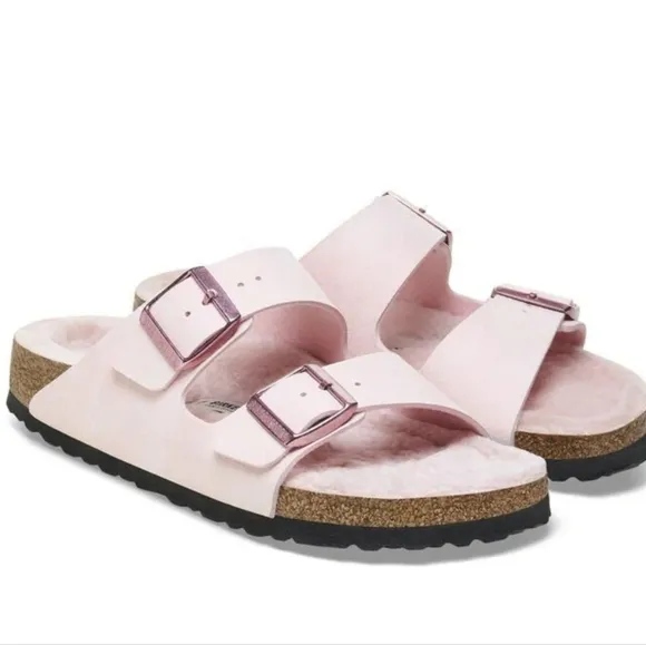 Birkenstock Microfiber Shearling Sandal- Desert Dust Light Rose