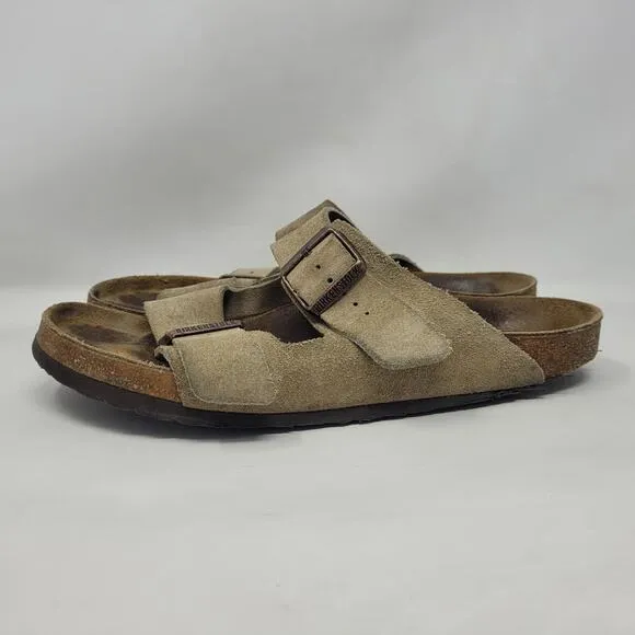 Birkenstock Sandals Mens EU42 US9.5 Arizona Beige Suede Slides Comfort Slip On