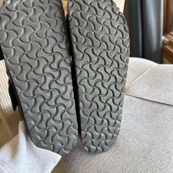 Birkenstock Women's Black Sandals with Gold Buckles
