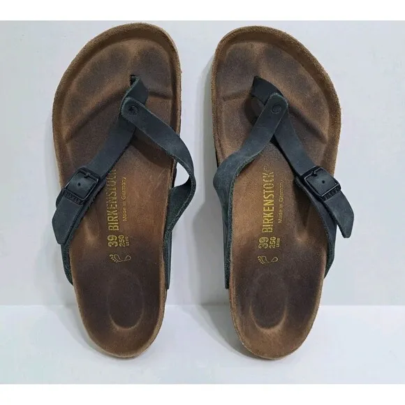 BIRKENSTOCK Women's Size 8 Black Leather Adria Sandals Flip Flops 39