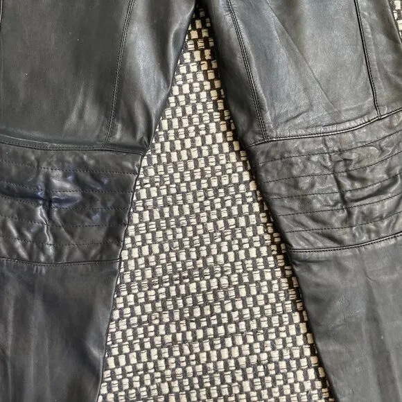 Black Leather Moto Biker Pants, 30x31