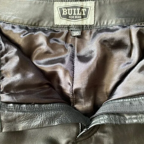 Black Leather Moto Biker Pants, 30x31