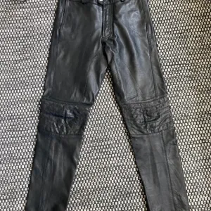 Black Leather Moto Biker Pants, 30x31