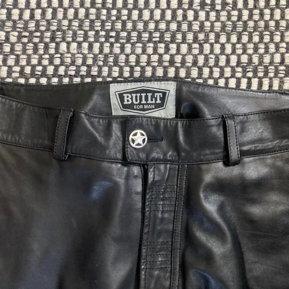Black Leather Moto Biker Pants, 30x31