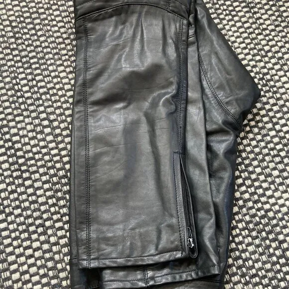 Black Leather Moto Biker Pants, 30x31