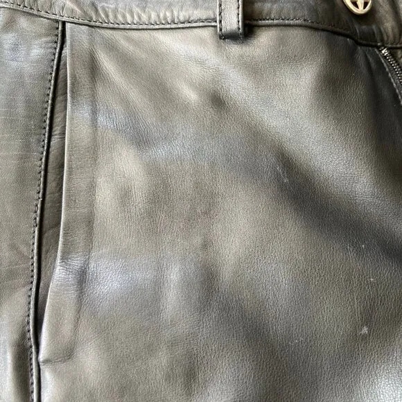 Black Leather Moto Biker Pants, 30x31