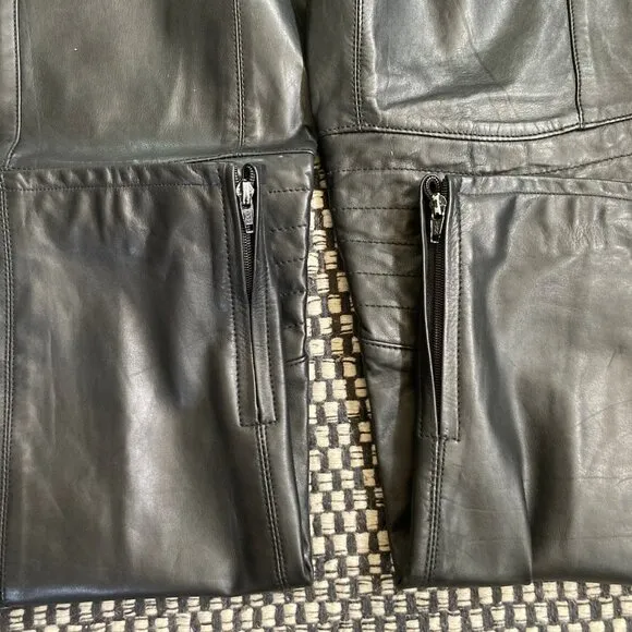 Black Leather Moto Biker Pants, 30x31