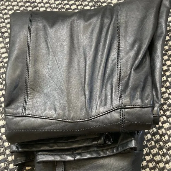 Black Leather Moto Biker Pants, 30x31