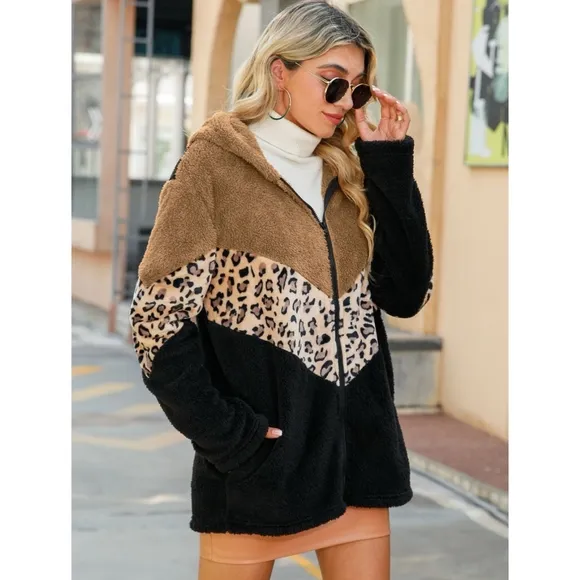 Black Leopard Color Block Jacket
