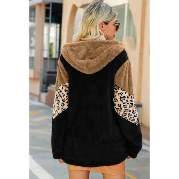 Black Leopard Color Block Jacket