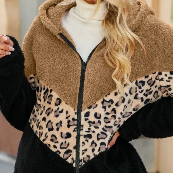 Black Leopard Color Block Jacket