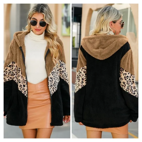 Black Leopard Color Block Jacket
