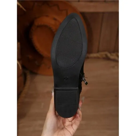 Black Patchwork Ankle Boots, Short Boots
