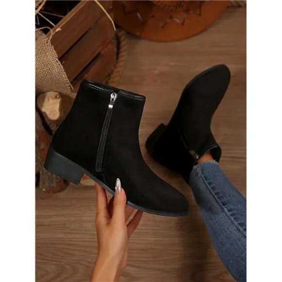 Black Patchwork Ankle Boots, Short Boots