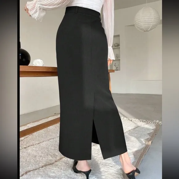 Black pencil midi skirt