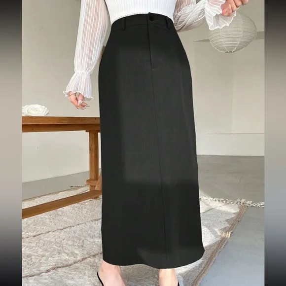 Black pencil midi skirt