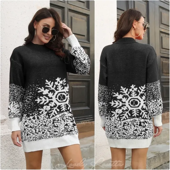 Black Snowflake Sweater Dress