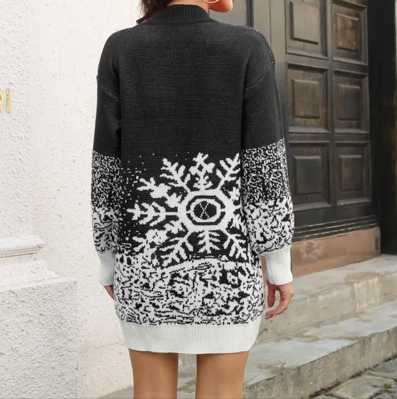 Black Snowflake Sweater Dress